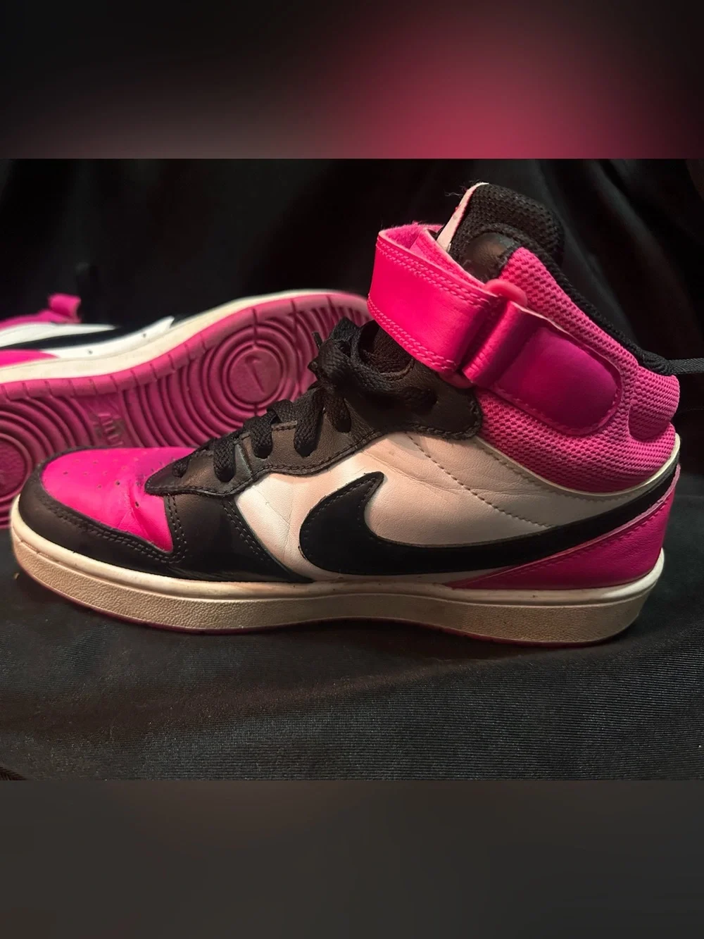 Nike Court Borough 2 High Top Kids Leather Hook & Loop Pink/Black/White Youth 6